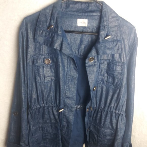CHICO's Anorak Utility Metallic Blue Chambray Jacket Women's Size 1 (8/1… - Picture 5 of 16